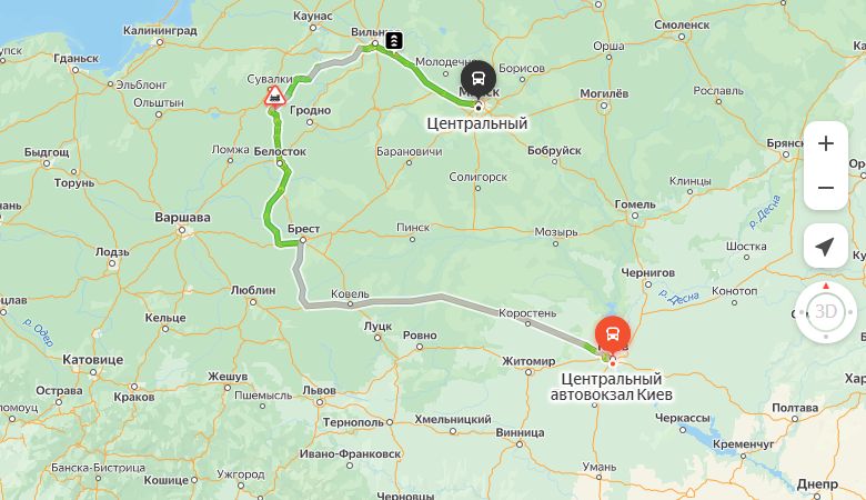 маршрут автобуса Киев - Минск