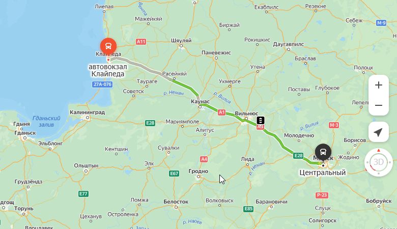 маршрут автобуса Клайпеда - Минск