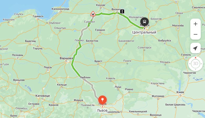 маршрут автобуса Евпатория - Минск