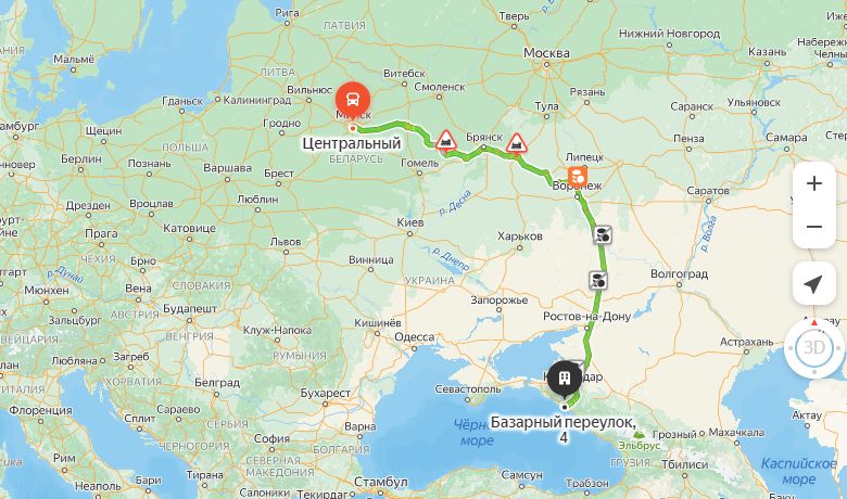 маршрут автобуса Минск - Архипо-Осиповка