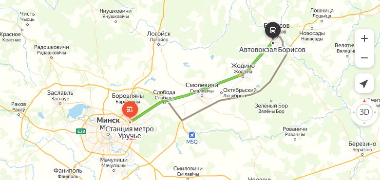 маршрут автобуса Минск - Борисов