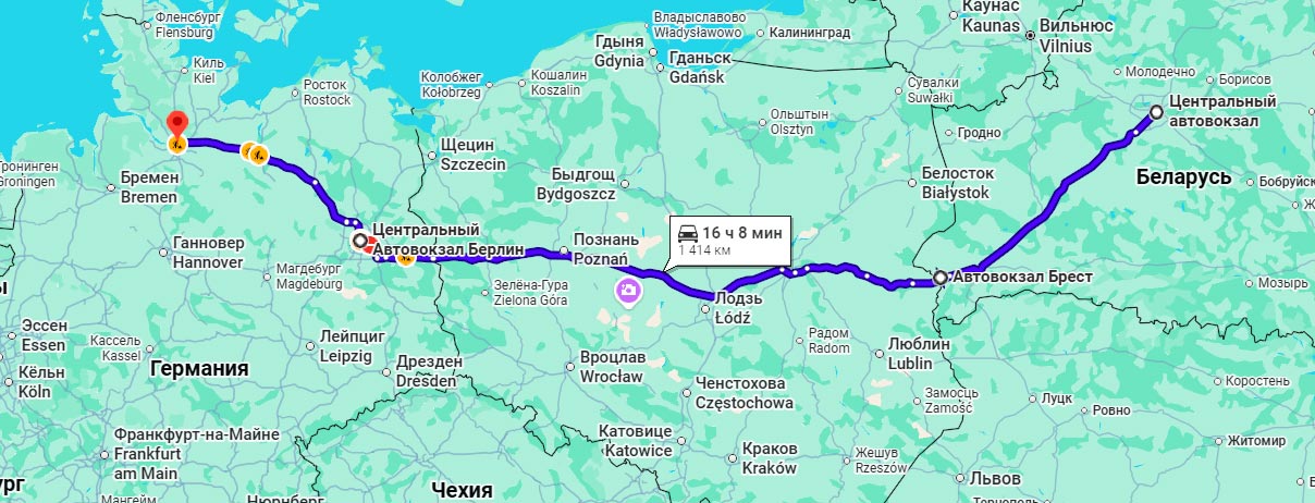 Схема маршрута Минск - Гамбург