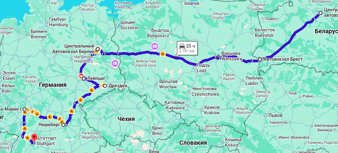 Маршрут автобус Минск Штутгарт