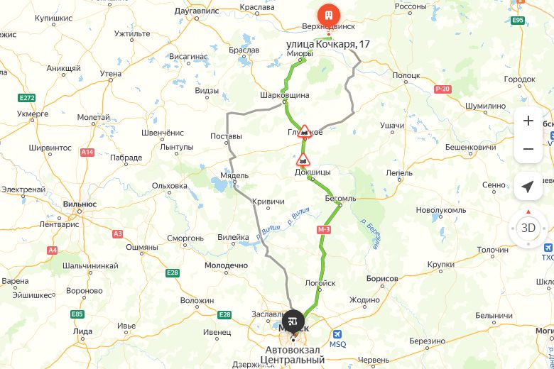 маршрут автобуса Верхнедвинск - Минск