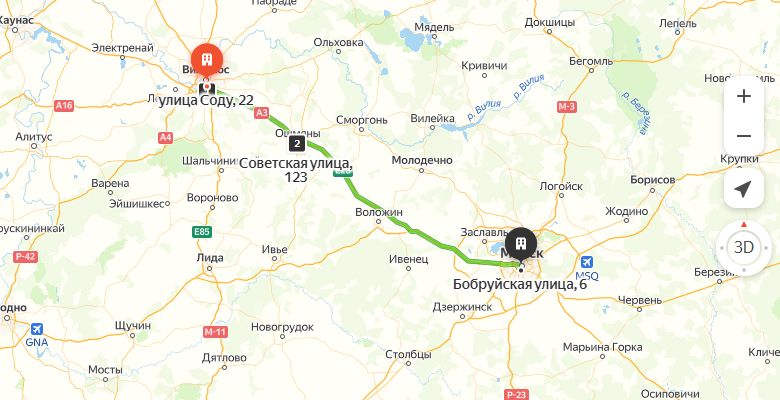 маршрут автобуса Вильнюс - Минск