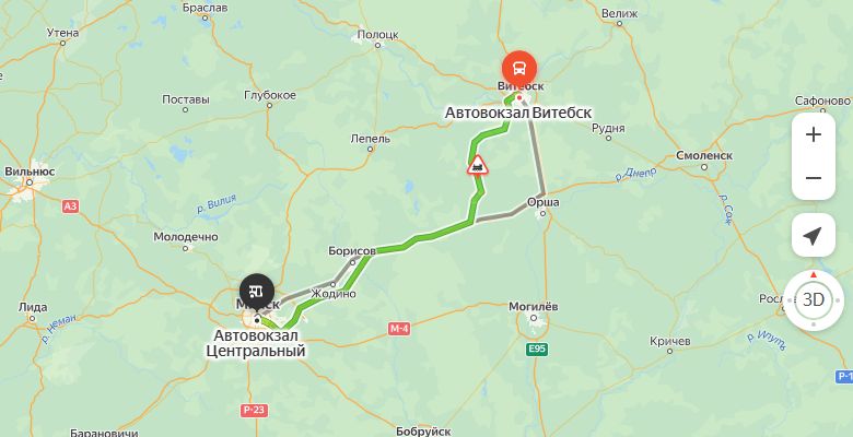 маршрут автобуса Витебск - Минск