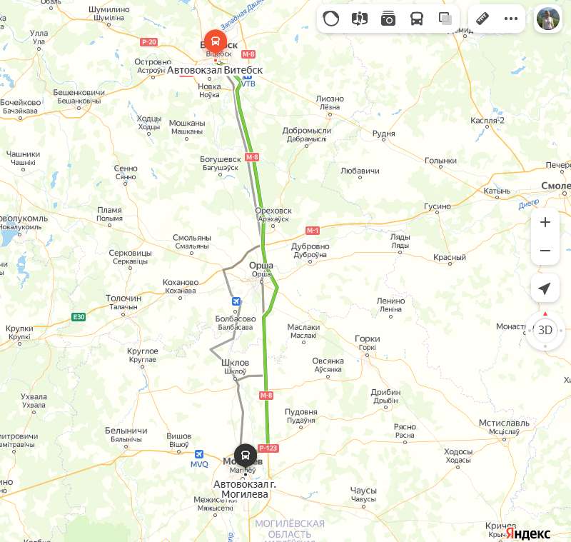 Витебск - Могилев карта