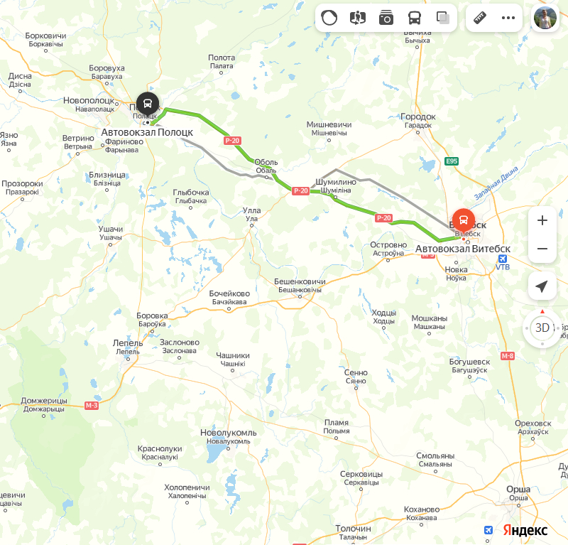 Витебск - Полоцк карта