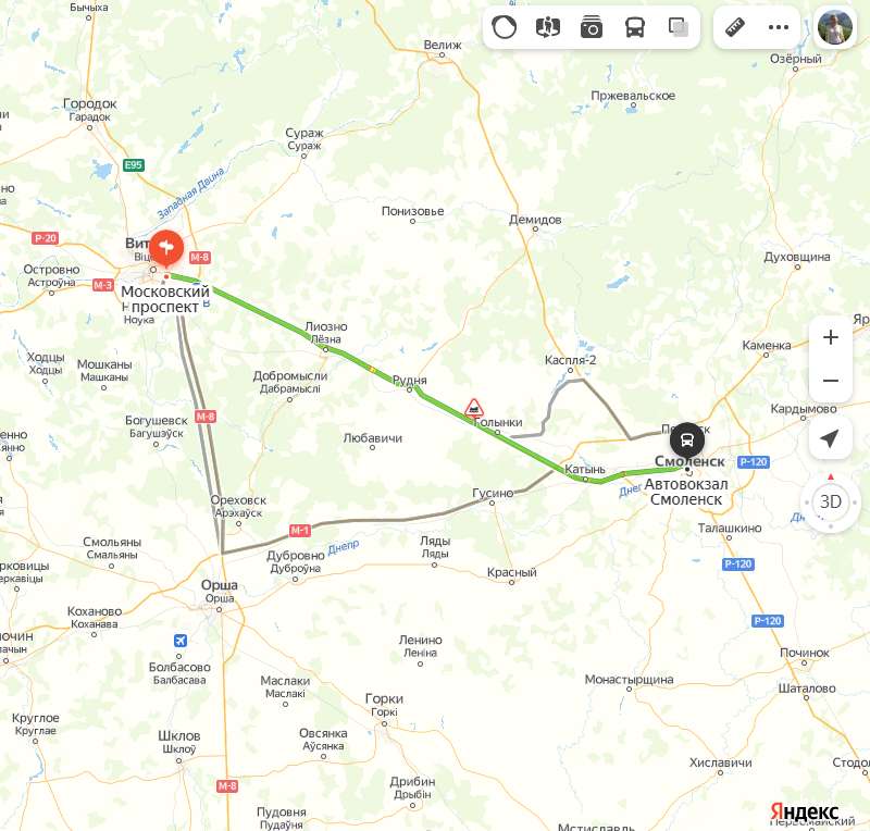 Витебск - Смоленск карта