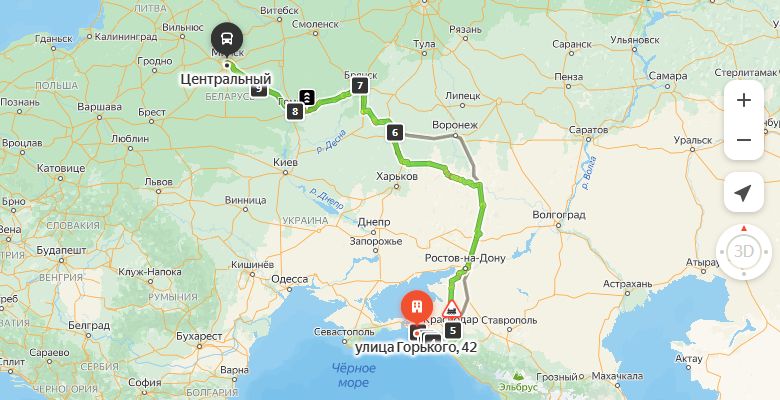 маршрут автобуса Витязево - Минск