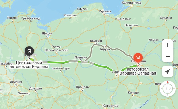 маршрут автобуса Варшава – Берлин