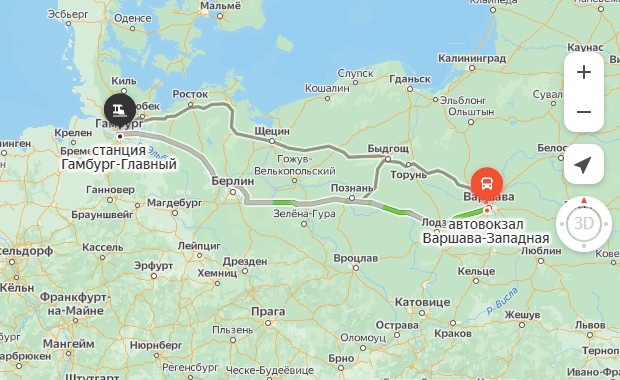 маршрут автобуса Варшава – Гамбург