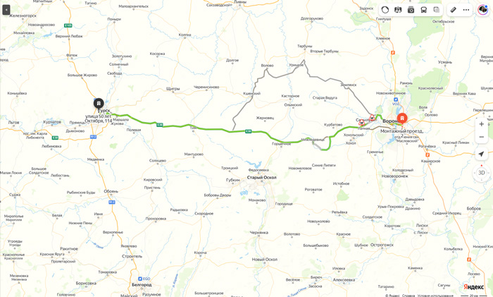 маршрут автобуса Воронеж - Курск