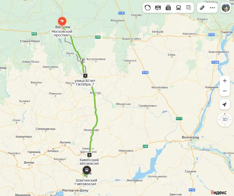 Воронеж - Шахты карта