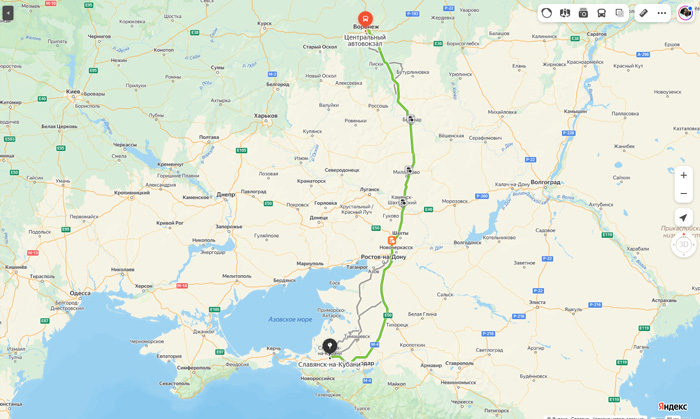 маршрут автобуса Воронеж - Славянск-на-Кубани