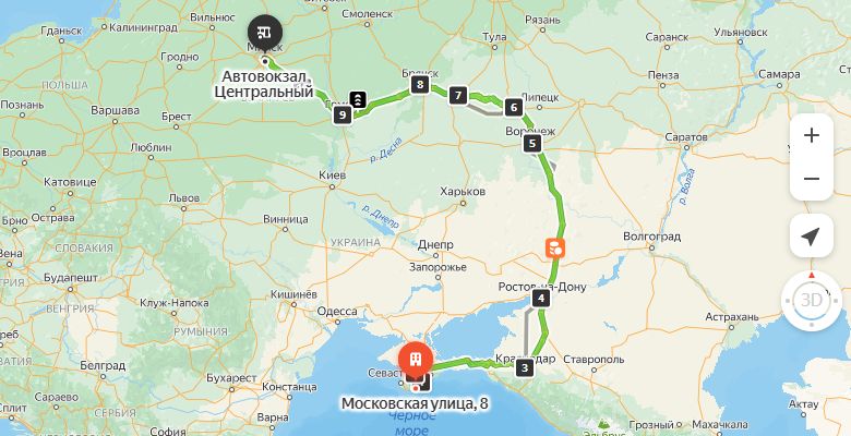 маршрут автобуса Ялта - Минск