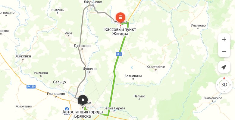 маршрут автобуса Брянск – Смоленск