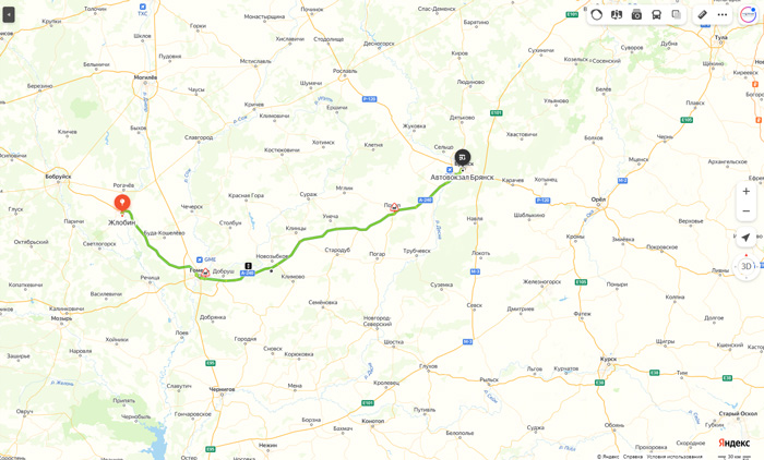 маршрут автобуса Жлобин - Брянск