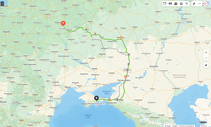 маршрут автобуса Жлобин - Феодосия