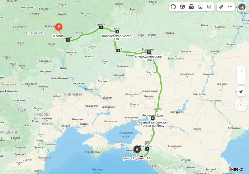 Жлобин - Геленджик карта