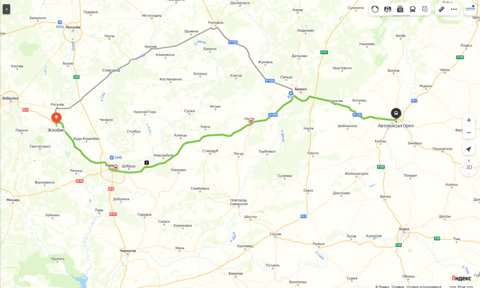 маршрут автобуса Жлобин - Орёл