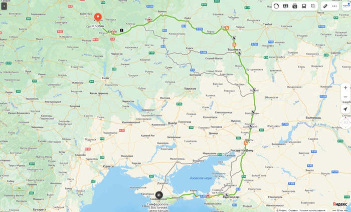маршрут автобуса Жлобин - Симферополь
