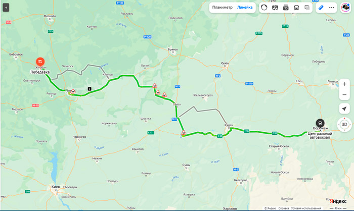 маршрут автобуса Жлобин - Воронеж