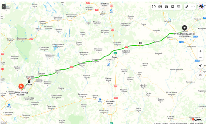 маршрут автобуса Жодино - Смоленск