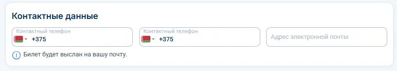 Заполнение контактных данных пассажира
